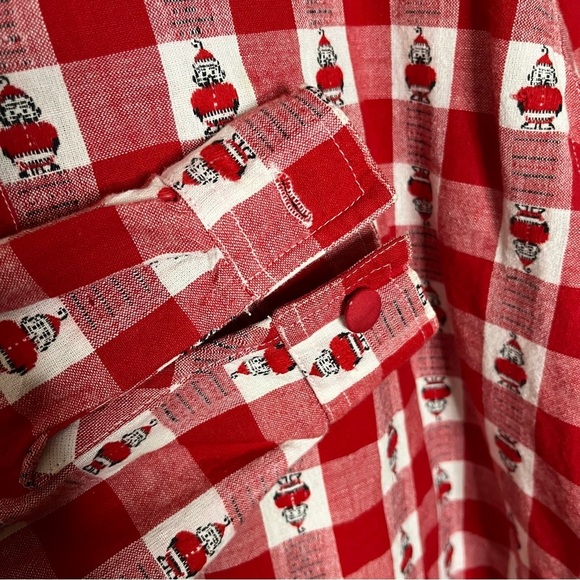Vintage 90s Plaid Gingham Santa Long Sleeve Shirt Red White Westbound Size M - Picture 6 of 10
